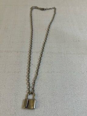 Stainless steel silver-tone 18k gold plated lock necklace